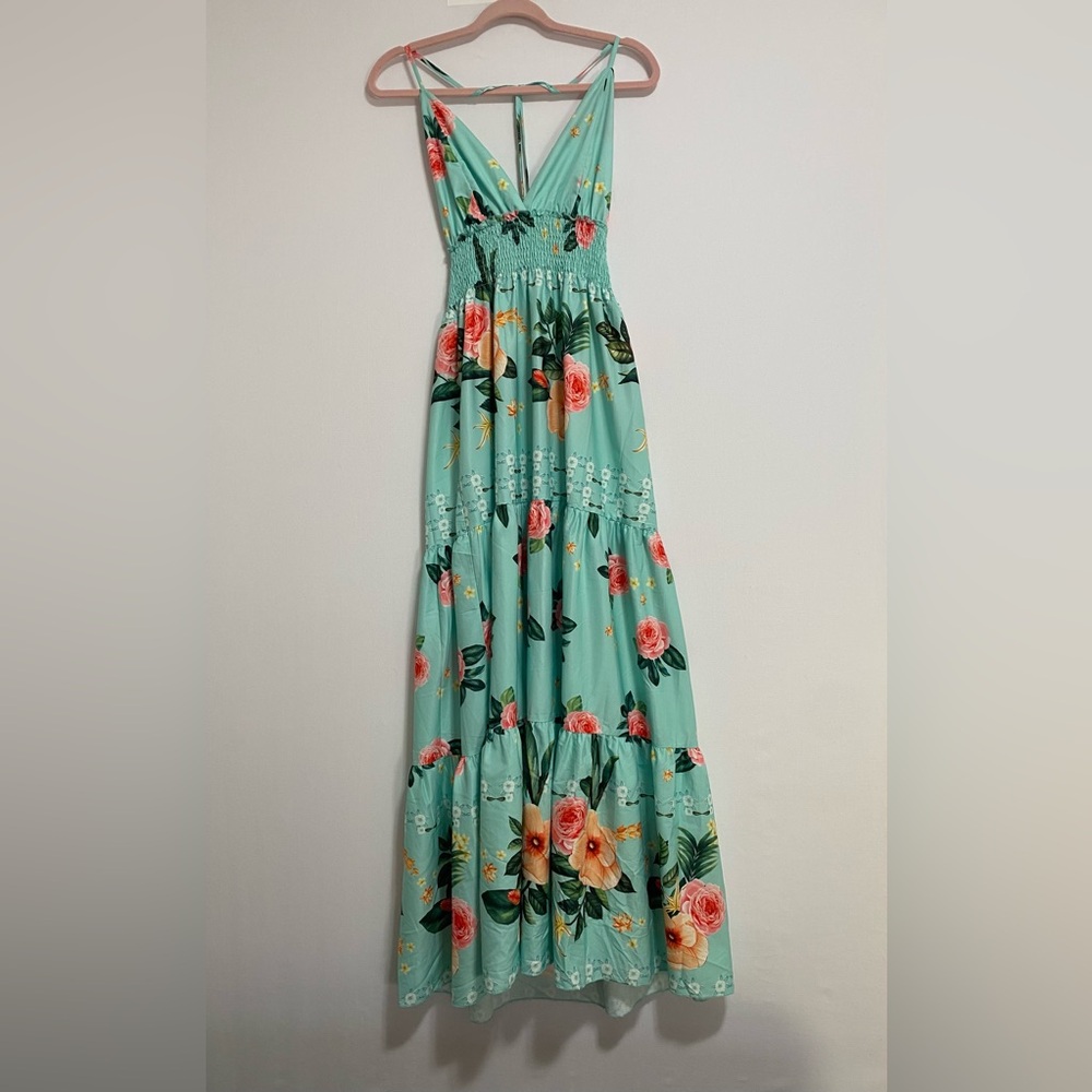 Elegant Floral Maxi Dress in Teal